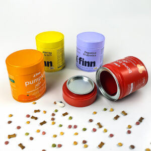 Colorful minimalist airtight round tin dog treat container