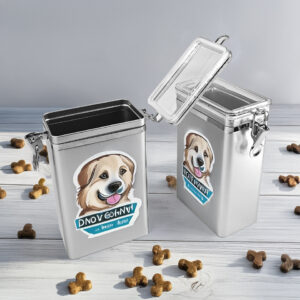 Latch sealed dog food tin container with clear top cover